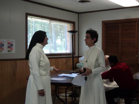 Srs. Obdulia Olivar, Marta Lucia Tobon, and Edith Lugo of the Guadalupan Missionaries of the Holy Spirit have supported families after the 2019 raids in Morton, Mississippi. (Sr. María Elena Méndez)