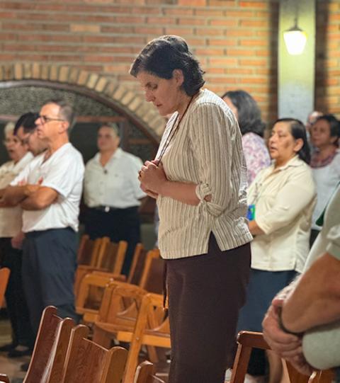 Company of Mary Sr. Liliana Franco prays April 19 at a chapel at the Catholic University campus in Las Tres Rosas, Honduras. (GSR photo/Rhina Guidos) 